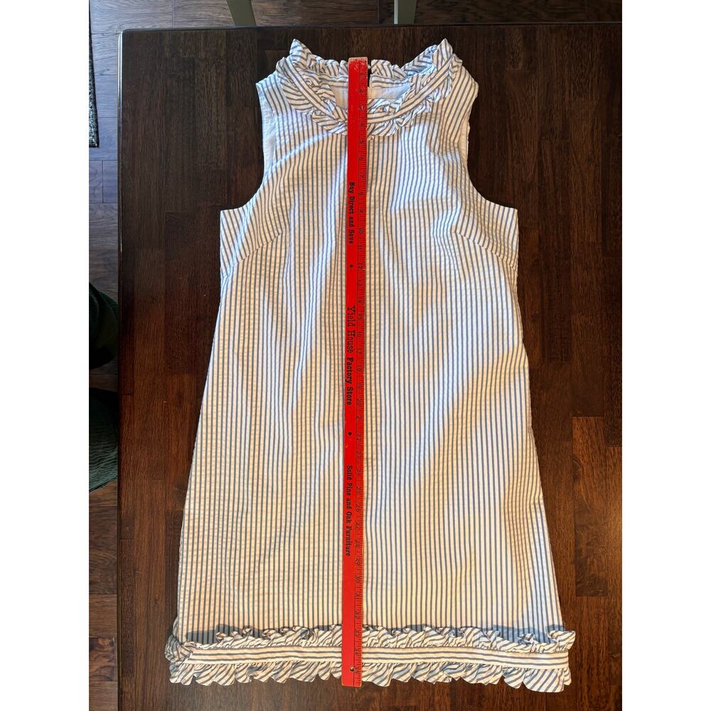 Eliza J. Sleeveless Blue Stripe Seersucker Ruffle Nautical Dress Sz 12 - Picture 6 of 8